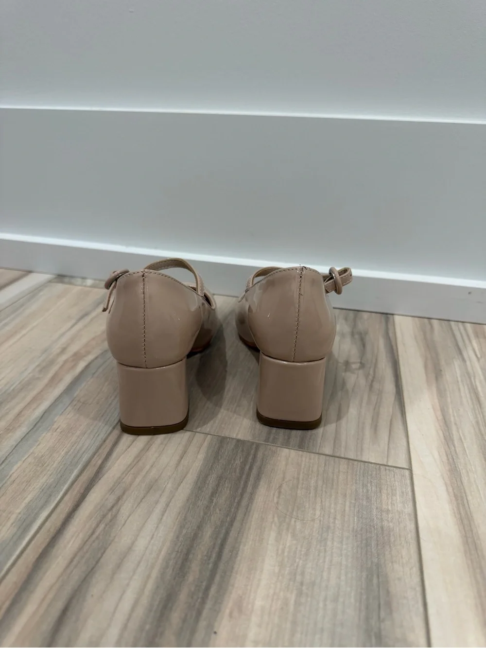 Girls' Nude Patent Mary Jane Block Heel Dress Shoes